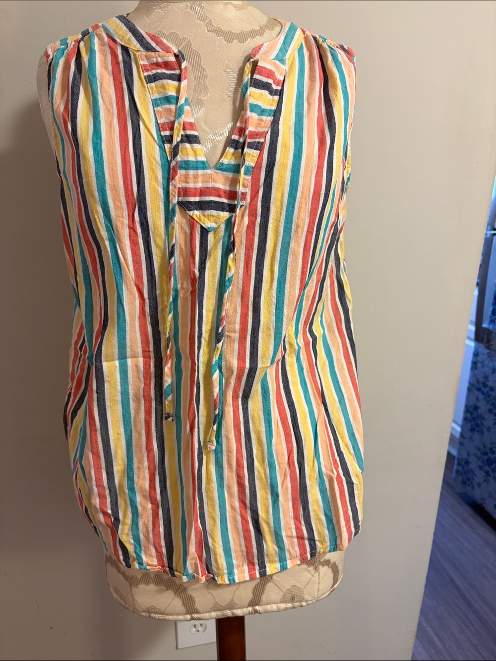 St. John's Bay Multicolor Stripe Sleeveless Split-Neck Camisole